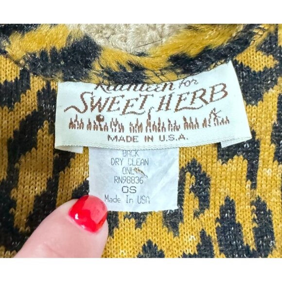 Vtg Leopard Wrap Fleece Womens Black Brown USA Made Kathleen for Sweet Herb - Picture 2 of 4